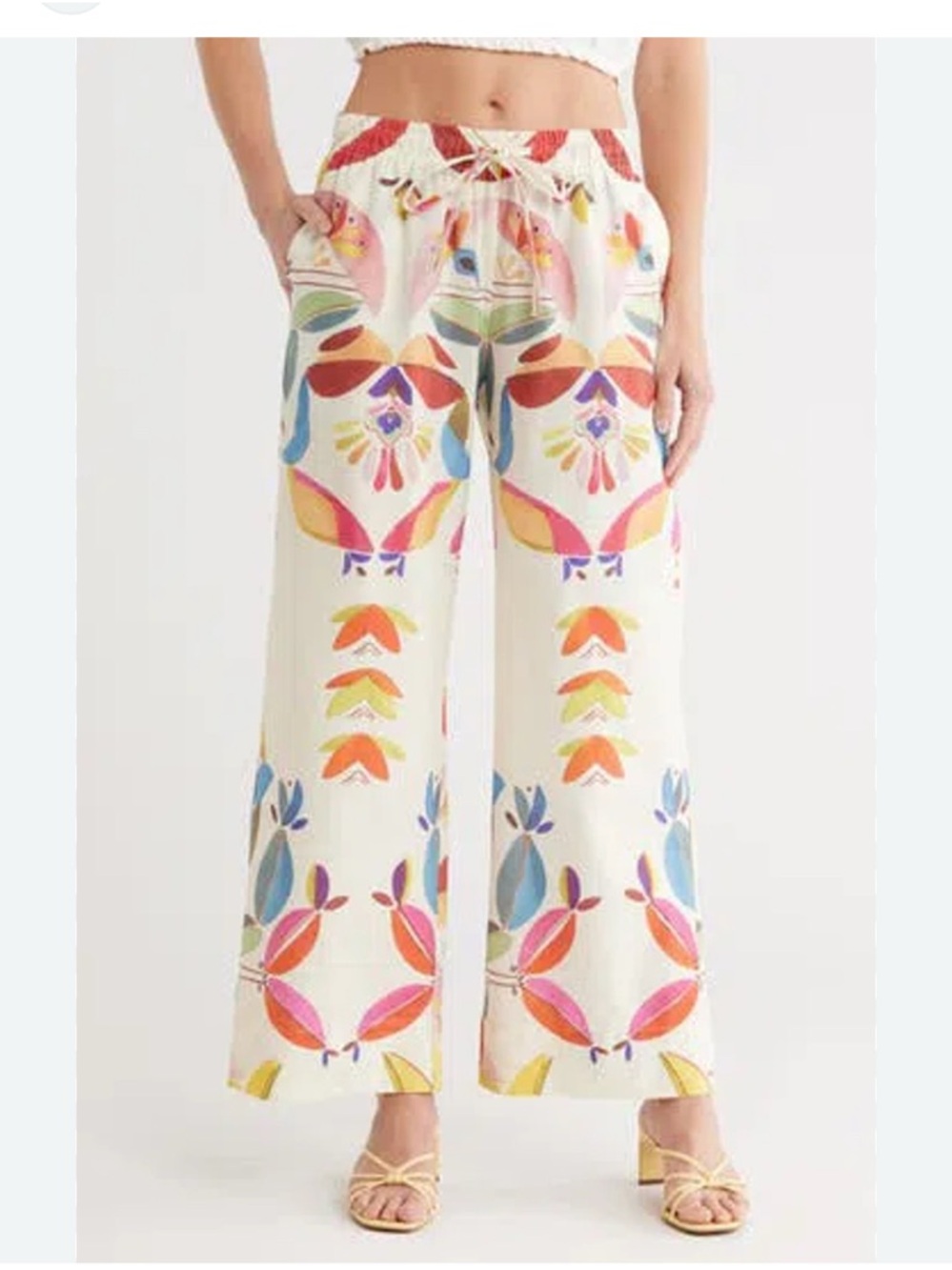 Industry Republic Leaf Print Cotton Pants XS Wide Leg Resort Vacation